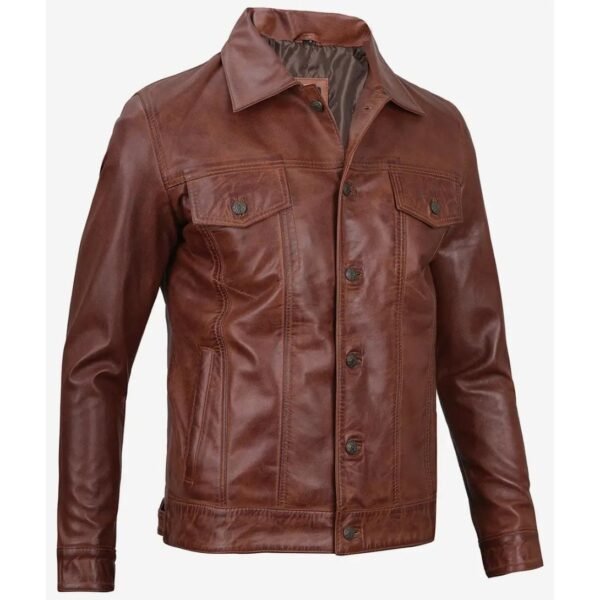 Fernando Brown Trucker Real Leather Jacket for Mens