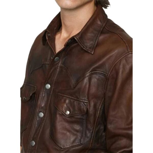 V Tab Leather Shirt Jacket