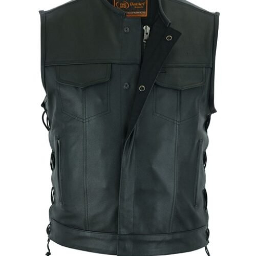 Men’s Gun Pocket Biker Vest with A Gunmetal Zipper