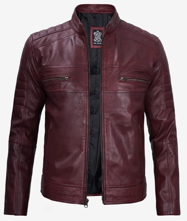 Mens Maroon Cafe Racer Leather Jacket