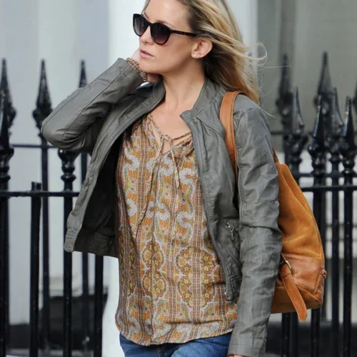 Premium Grey Leather Jacket Worn By Kate Hudson