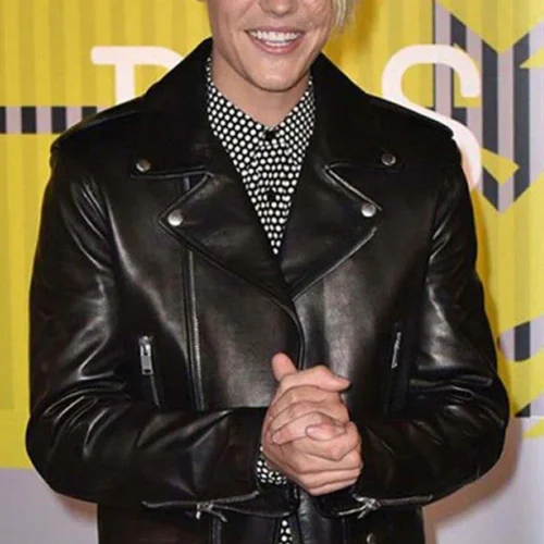 Black Biker Stylish Leather Jacket Worn By Justin Bieber