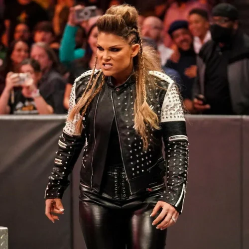 AWE Studded Leather Jacket Worn By Beth Phoenix