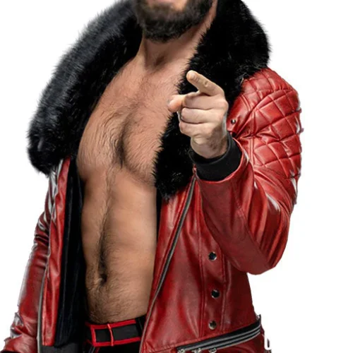 WWE Faux Shearling Collar Stylish Black Leather Jacket Worn By Seth Rollins