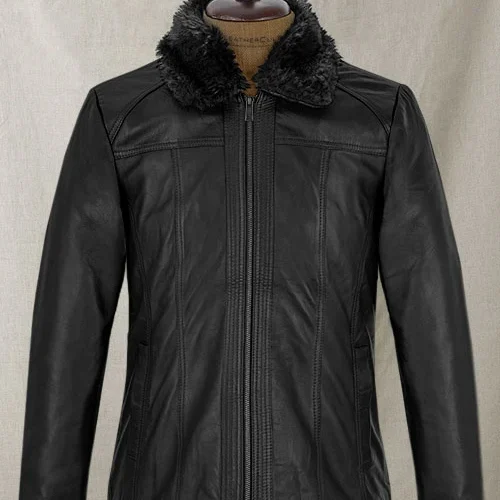 Black Fur Collar Leather Jacket