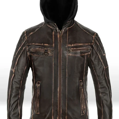 Retro Leather Jacket with Hoodie