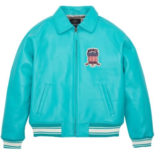 AVIREX LEATHER JACKET TURQUOISE