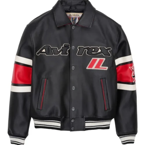 Avirex Chicago USA Leather Jacket Black & Red