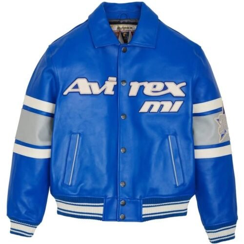 AVIREX DETROIT USA LEATHER JACKET BLUE