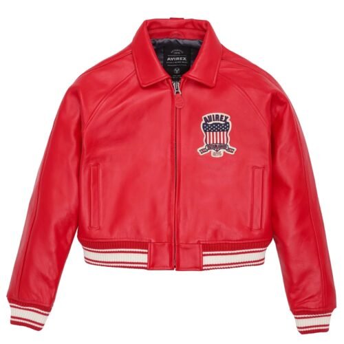 AVIREX CROPPED RED ICON LEATHER JACKET