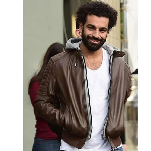 Hoodie Style Real Sheep Leather Jacket Worn By Mohamed Salah