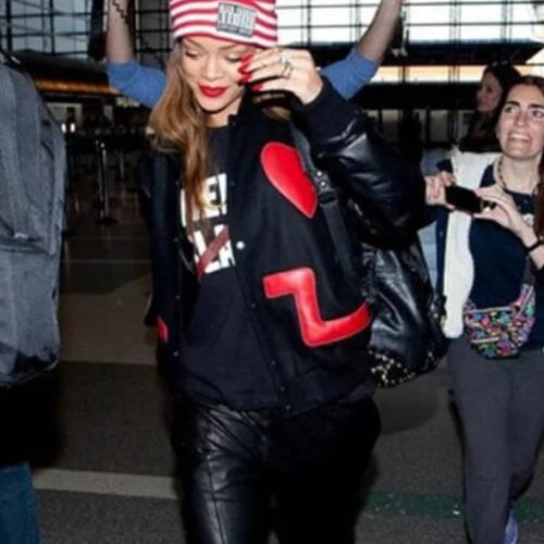 Elegant Red Heart Leather Jacket Worn By Rihanna | Rihanna Elegant Red Heart Leather Jacket