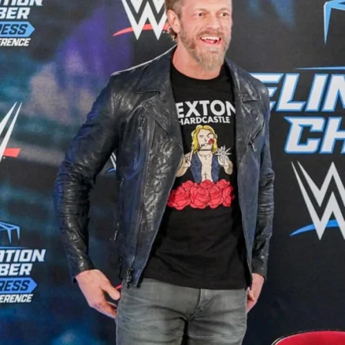 WWE Elimination Chamber Black Leather Jacket Worn by Edge