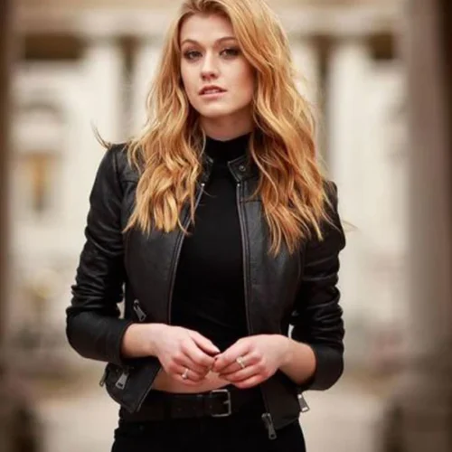 LEATHER JACKET WORN BY ARROW KATHERINE MCNAMARA