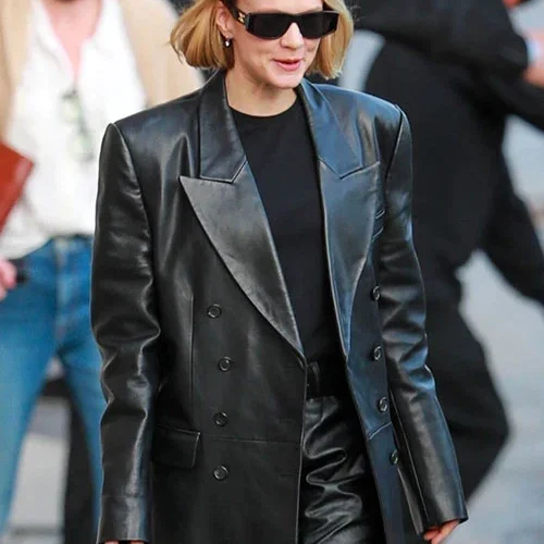 Black Leather Trench Coat Worn By Carey Mulligan