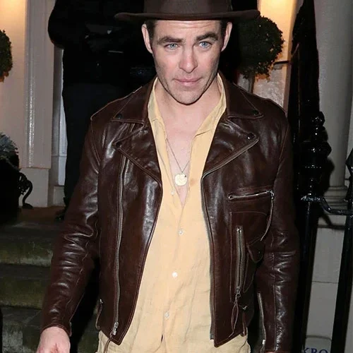 BROWN LEATHER JACKET WORN BY CHRIS PINE