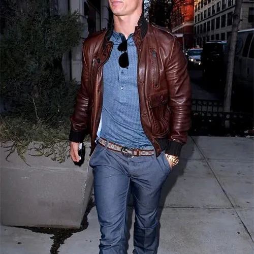 Elegant Brown Leather Jacket Worn By Cristiano Ronaldo