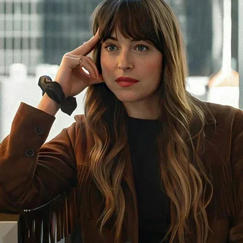 Suede Leather Jacket worn by Dakota Johnson