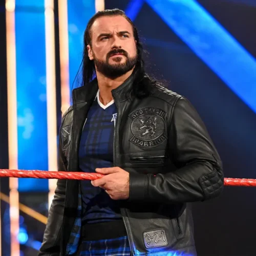 Smackdown Black Leather Jacket Worn By Drew McIntyre