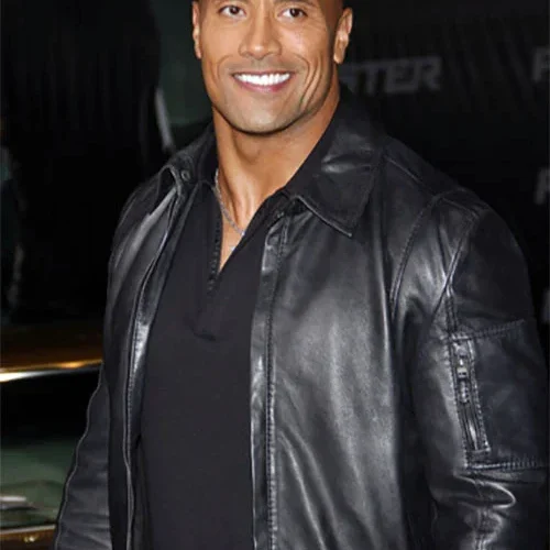 Premium Black Leather Jacket Worn By Dwayne Johnson