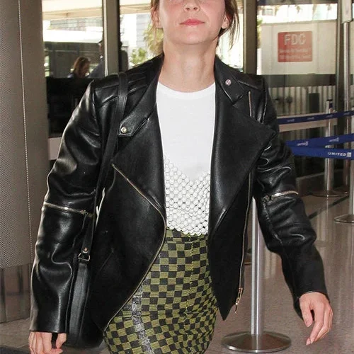 Elegant Black Leather Jacket Worn By Emma Watson