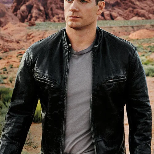 Black Style Leather Jacket Worn by Henry Cavill