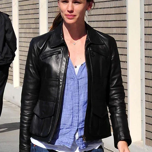 Elegant Black Leather Jacket Worn By Jennifer Garner