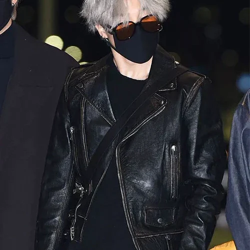 Premium Black Biker Leather Jacket Worn By Kim Taehyung