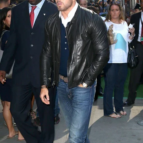 Premium Black Leather Jacket Worn By Kellan Lutz