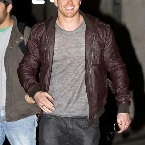 Elegant Brown Real Leather Jacket Worn By Kellan Lutz