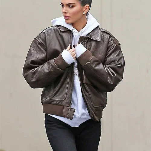 Kendall Jenner Stylish Dark Brown Leather Jacket