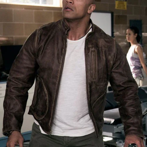 Rampage Brown Leather Jacket Worn by Dwayne Johnson