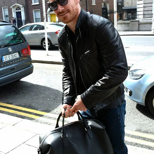 Black Stylish Leather Jacket Worn by Michael Fassbender