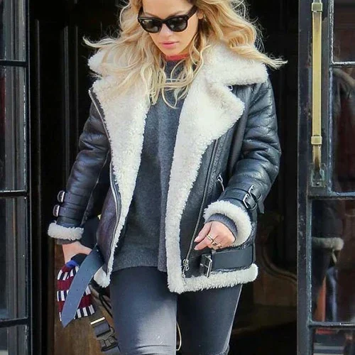 Elegant Faux Fur Leather Jacket Worn By Rita Ora