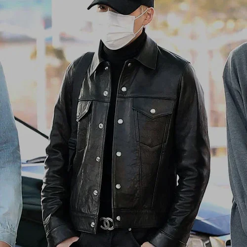 Premium Black Real Leather Jacket Worn By Suga exudes