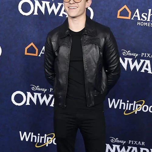 Stylish Black Leather Jacket Worn By Tom Holland