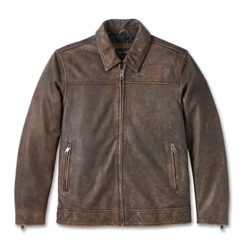 HARLEY DAVIDSON MENS GAS AND OIL LEATHER JACKET BROWN