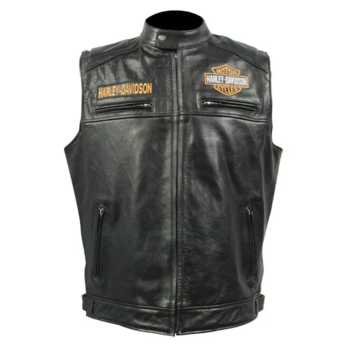 RIDING HARLEY DAVIDSON MEN’S BLACK BIKER MOTORCYCLE GENUINE LEATHER VEST