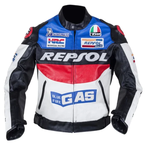 REPSOL BLUE FIRE GAS MOTORBIKE RIDER’S RACING LEATHER JACKET