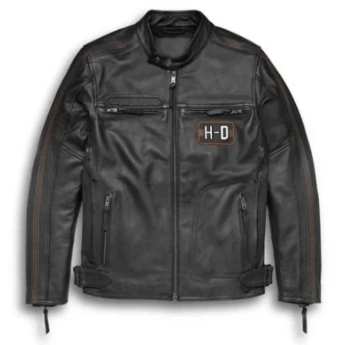 MEN’S WRIT HARLEY DAVIDSON BLACK BIKER MOTORCYCLE GENUINE LEATHER JACKET