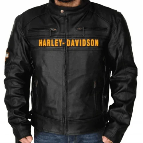 REAL LEATHER HARLEY DAVIDSON BLACK MOTORCYCLE BIKER GENUINE VENTED JACKET